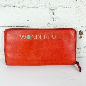 Fossil Coral Pink Watermelon Red Leather Wonderful Zip Around Wallet